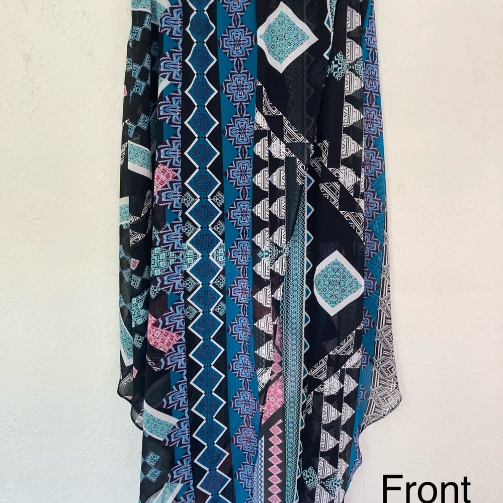 Express Black Maxi Skirt with Teal & Pink Geometric Design